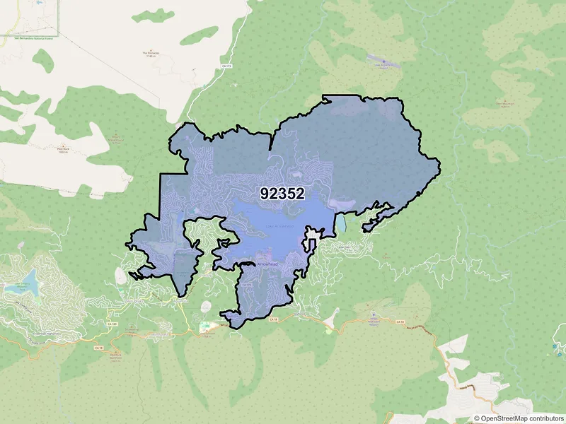Map of Lake Arrowhead, California and ZIP codes