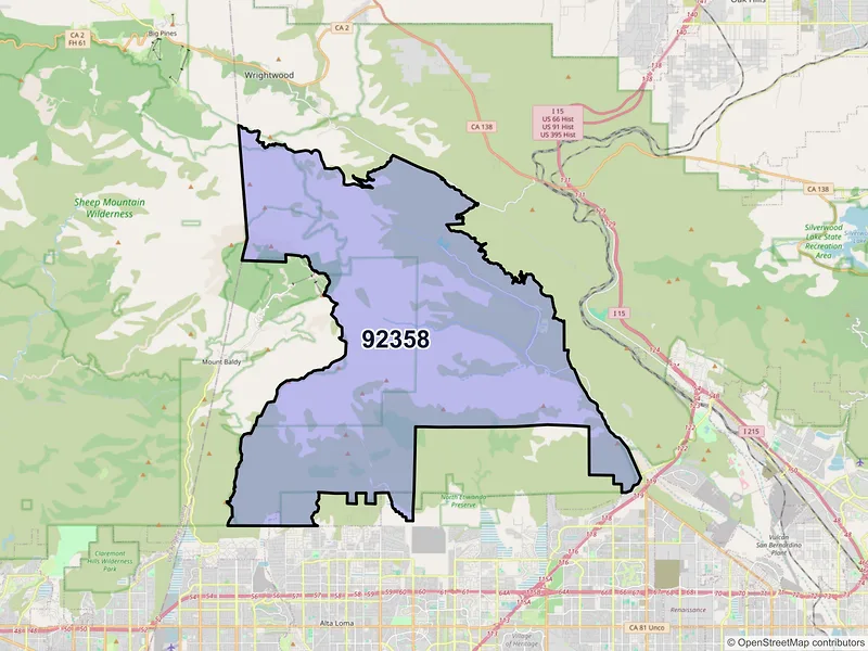 Map of Lytle Creek, California and ZIP codes