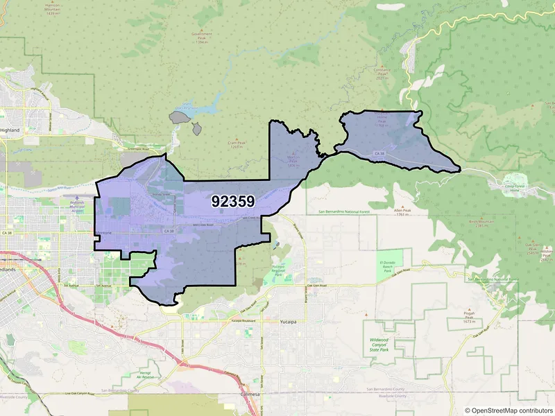 Map of ZIP Code 92359 — Mentone, CA