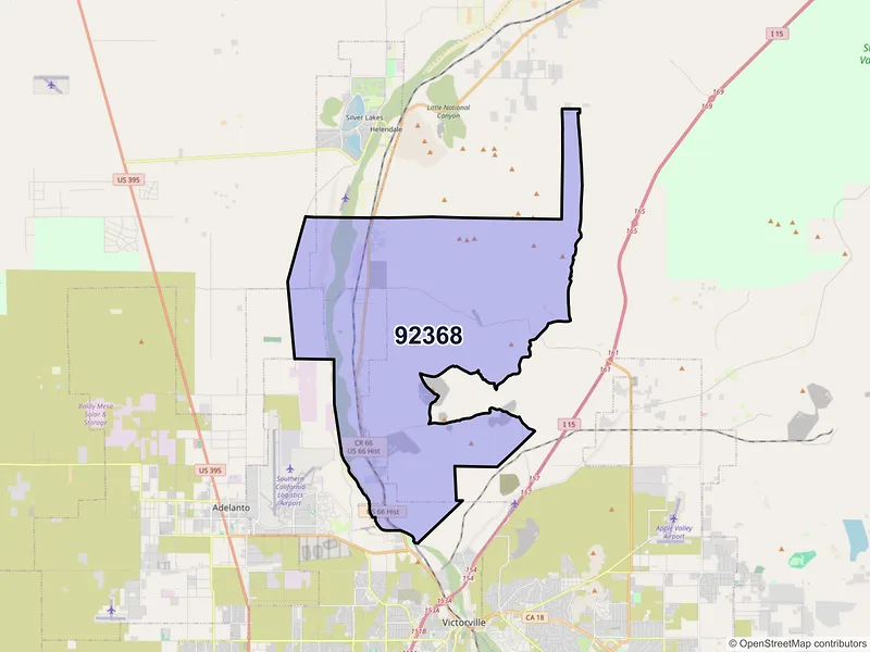 Map of Oro Grande, California and ZIP codes