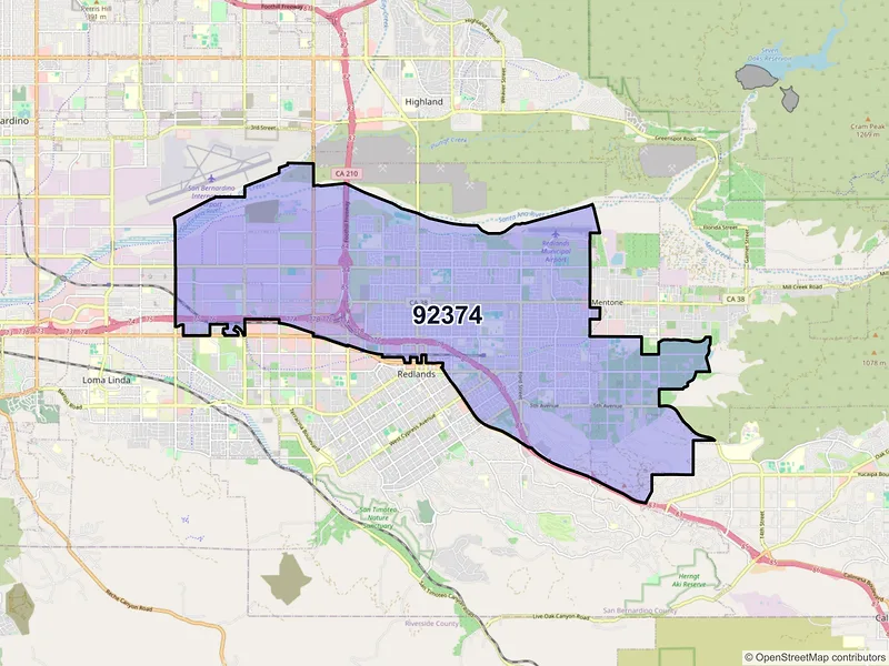 Map of ZIP Code 92374 — Redlands, CA