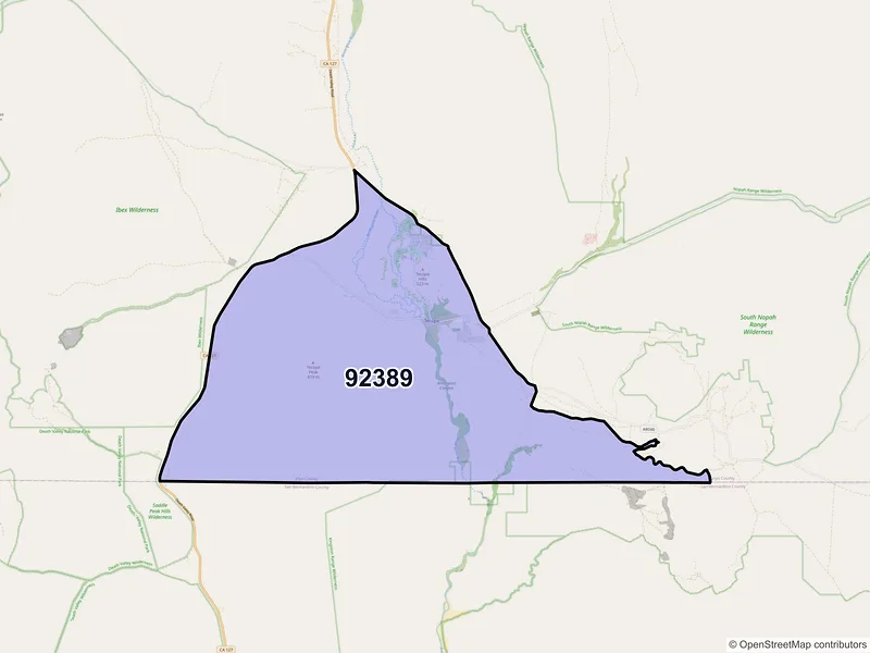 Map of Tecopa, California and ZIP codes