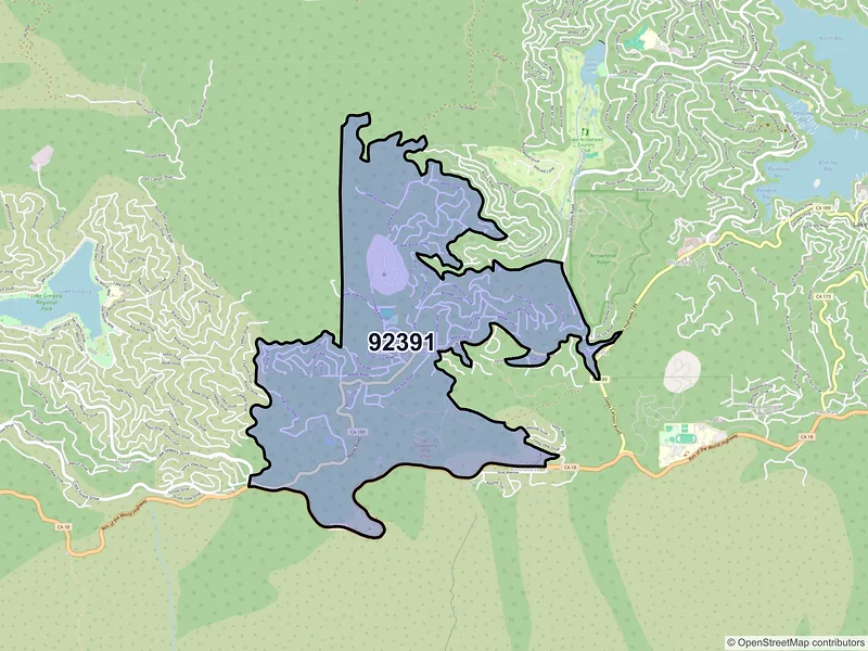 Map of Twin Peaks, California and ZIP codes