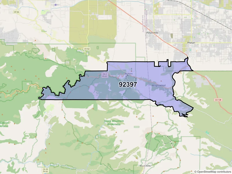 Map of Wrightwood, California and ZIP codes