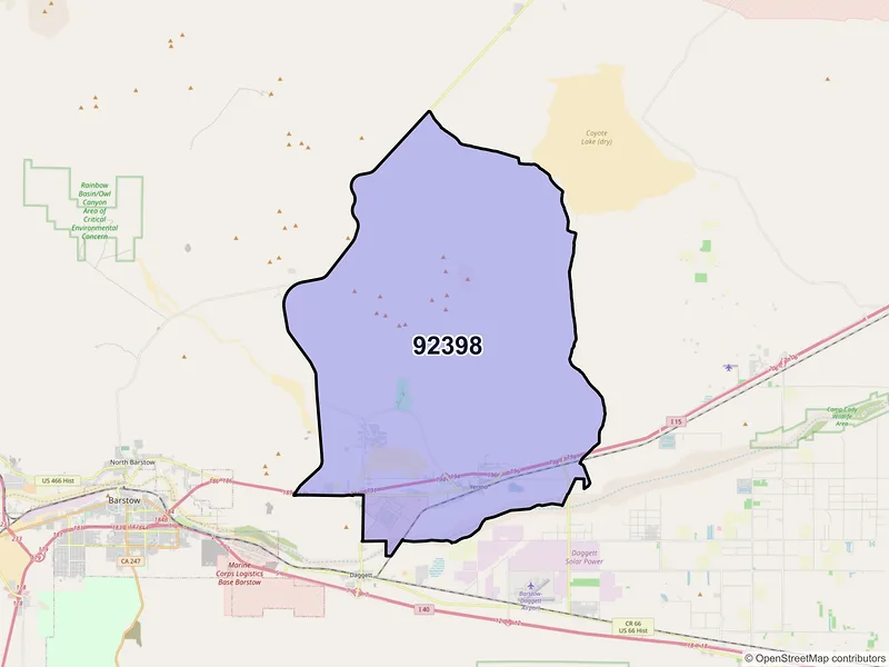Map of Yermo, California and ZIP codes