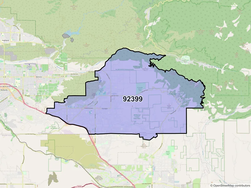 Map of Yucaipa, California and ZIP codes