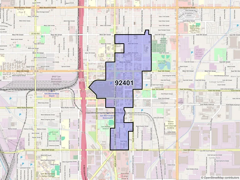 Map of ZIP Code 92401 — San Bernardino, CA