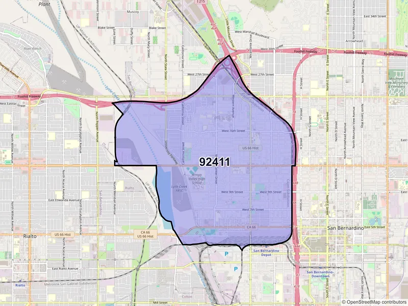 Map of ZIP Code 92411 — San Bernardino, CA