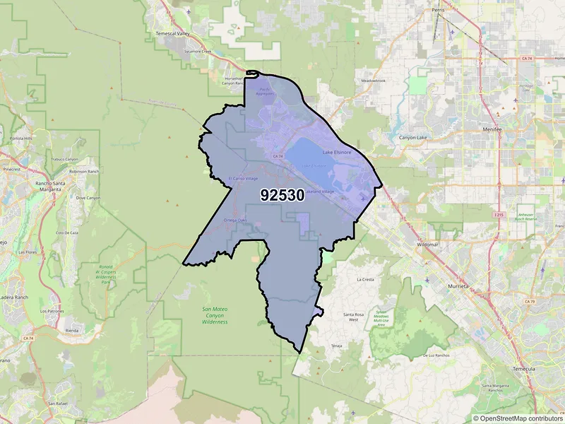 Map of ZIP Code 92530 — Lake Elsinore, CA