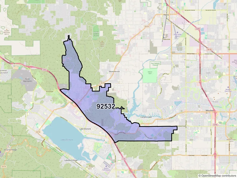 Map of ZIP Code 92532 — Lake Elsinore, CA