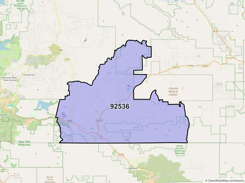 Map of ZIP Code 92536 — Aguanga, CA