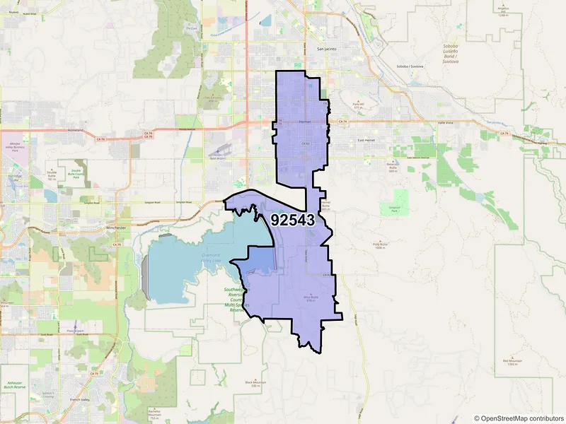 Map of ZIP Code 92543 — Hemet, CA