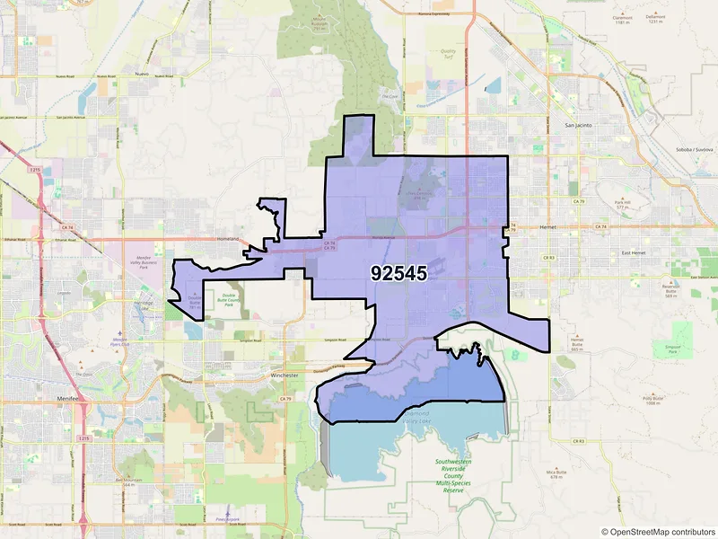 Map of ZIP Code 92545 — Hemet, CA