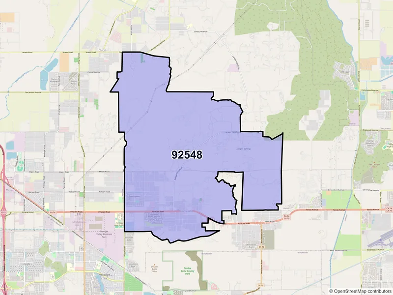 Map of ZIP Code 92548 — Homeland, CA