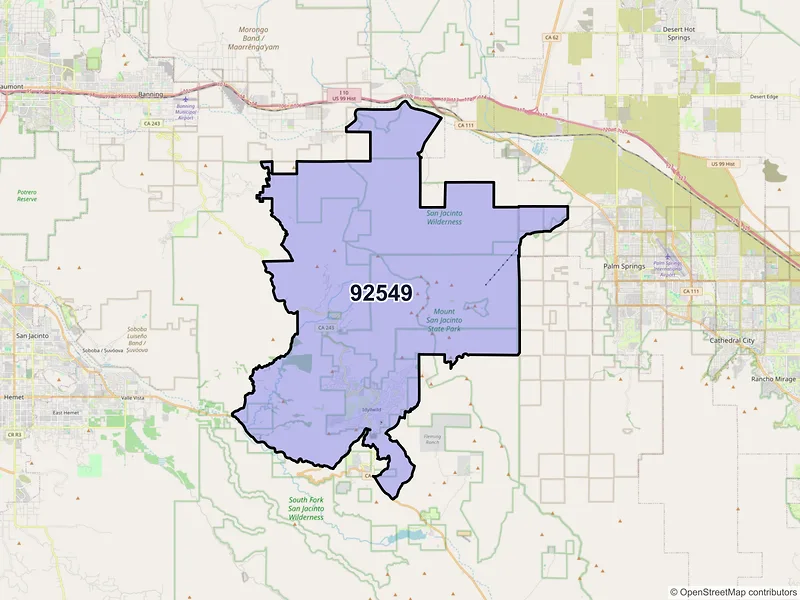 Map of Idyllwild, California and ZIP codes