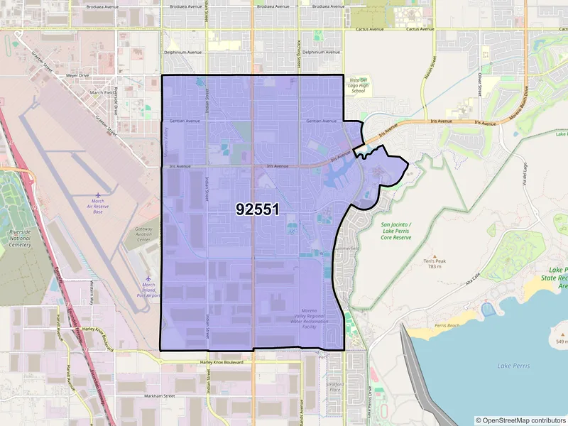 Map of ZIP Code 92551 — Moreno Valley, CA