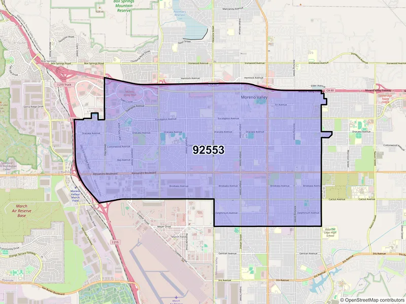 Map of ZIP Code 92553 — Moreno Valley, CA