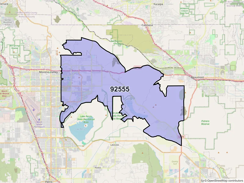 Map of ZIP Code 92555 — Moreno Valley, CA