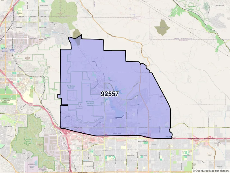 Map of ZIP Code 92557 — Moreno Valley, CA