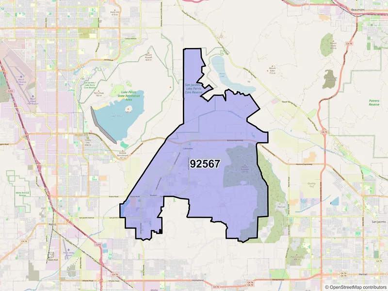 Map of ZIP Code 92567 — Nuevo, CA