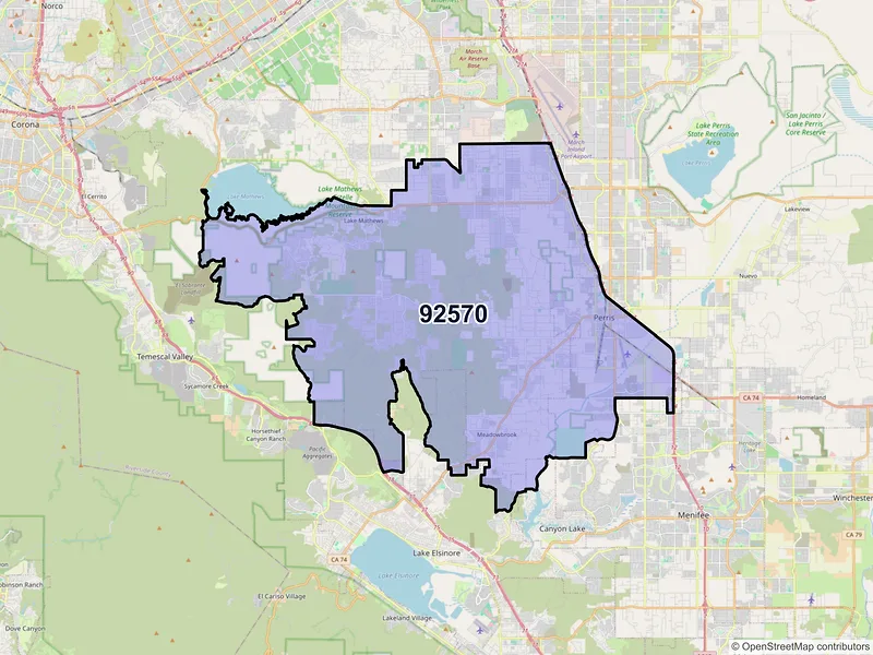 Map of ZIP Code 92570 — Perris, CA