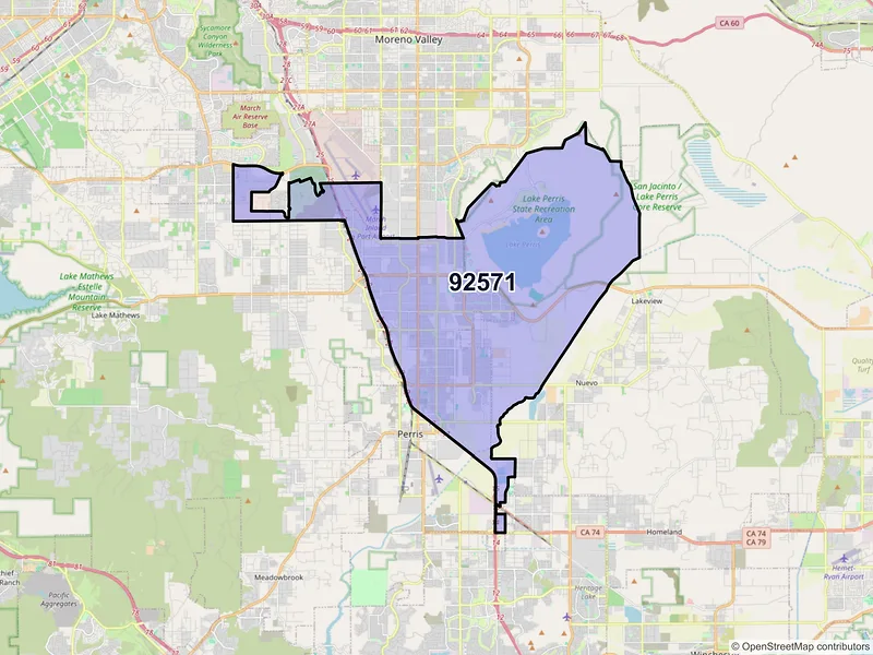 Map of ZIP Code 92571 — Perris, CA