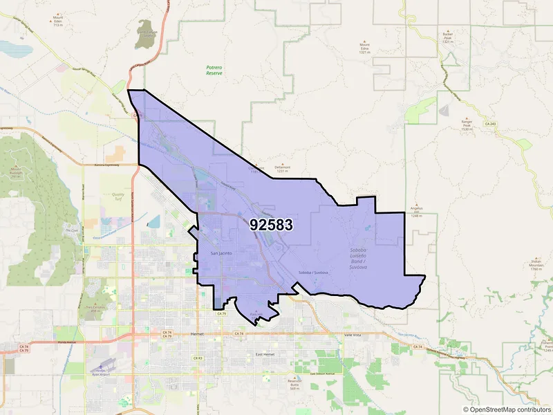 Map of ZIP Code 92583 — San Jacinto, CA