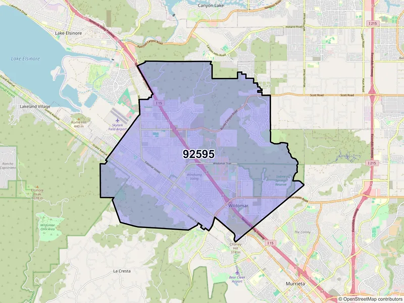 Map of ZIP Code 92595 — Wildomar, CA