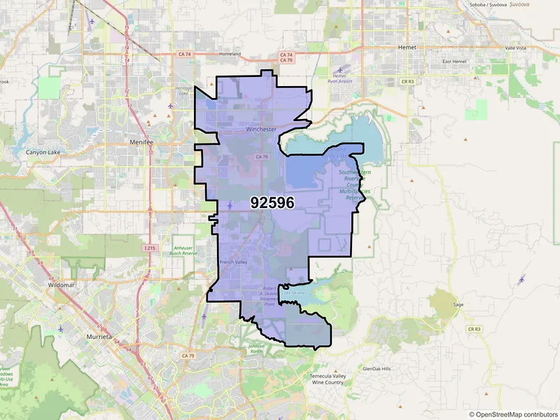 Map of ZIP Code 92596 — Winchester, CA
