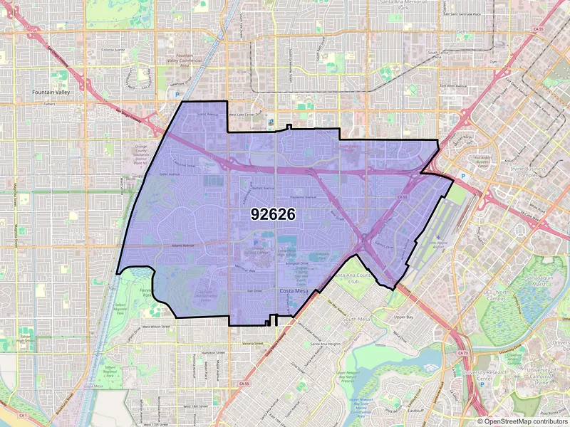 Map of ZIP Code 92626 — Costa Mesa, CA