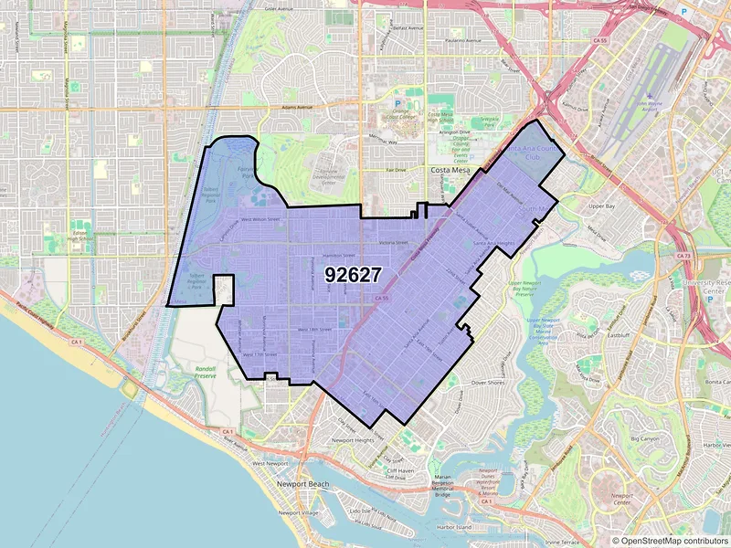 Map of ZIP Code 92627 — Costa Mesa, CA