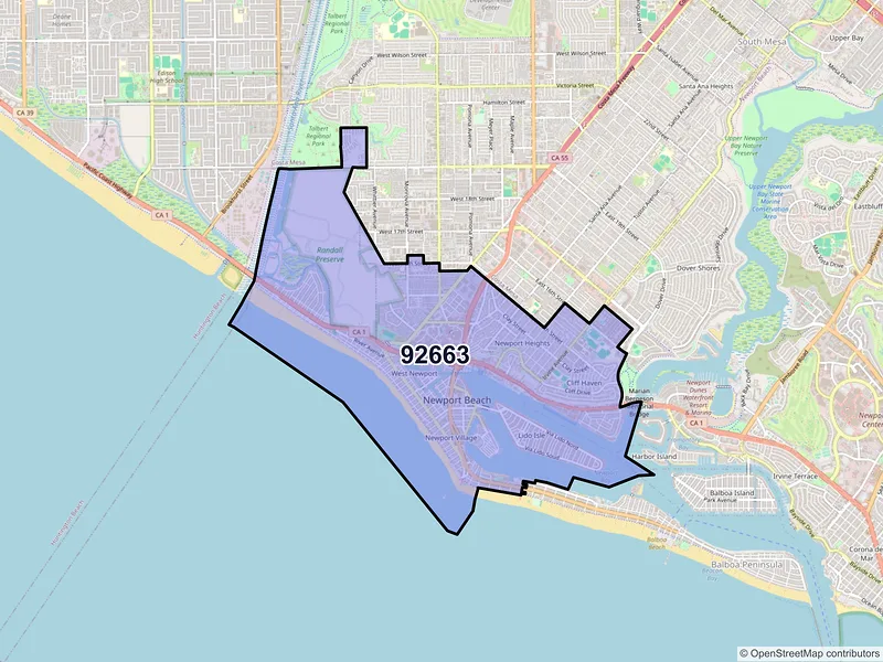 Map of ZIP Code 92663 — Newport Beach, CA