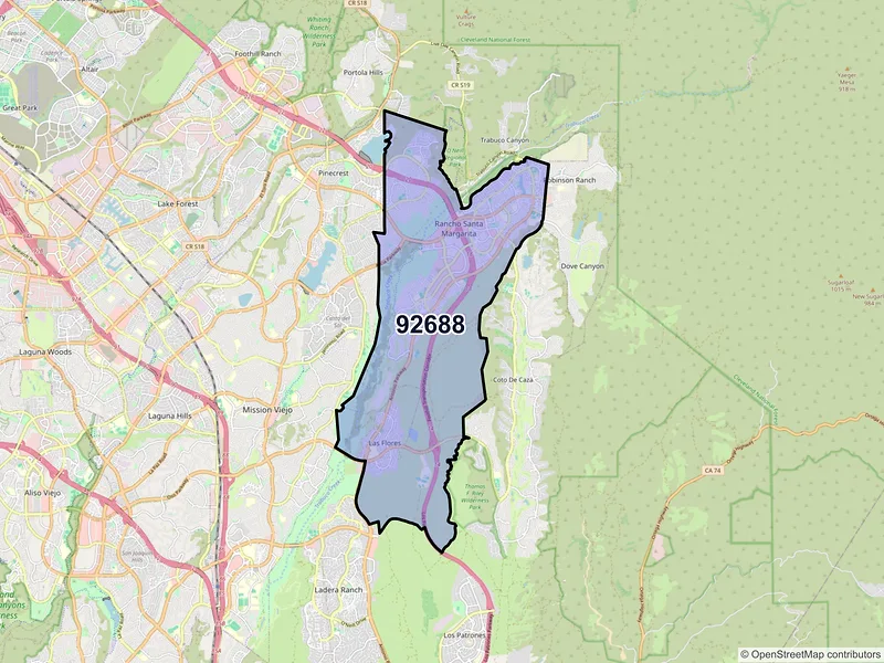 Map of ZIP Code 92688 — Rancho Santa Margarita, CA