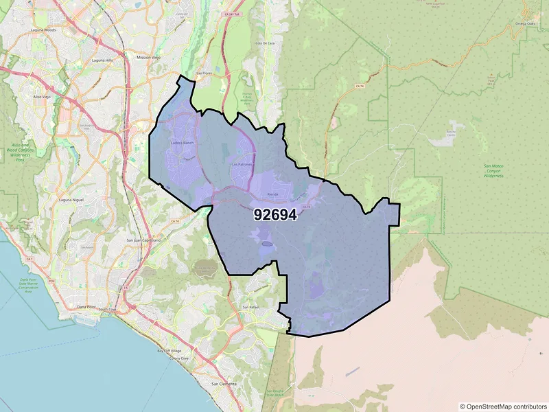 Map of Ladera Ranch, California and ZIP codes
