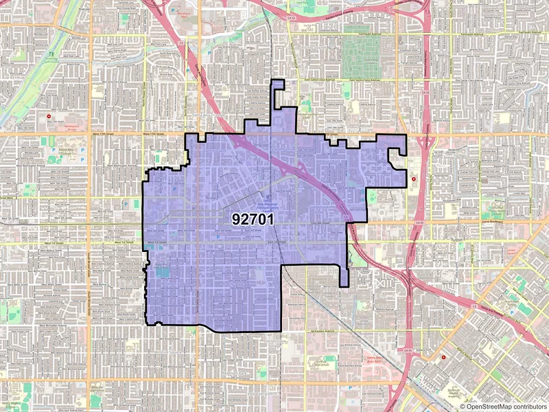 Map of ZIP Code 92701 — Santa Ana, CA