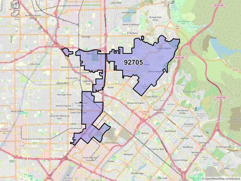 Map of ZIP Code 92705 — Santa Ana, CA