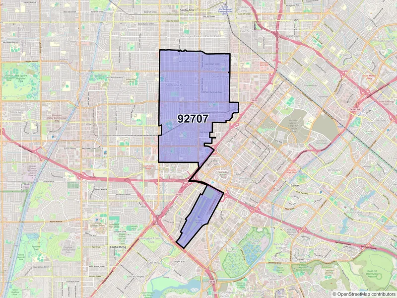 Map of ZIP Code 92707 — Santa Ana, CA