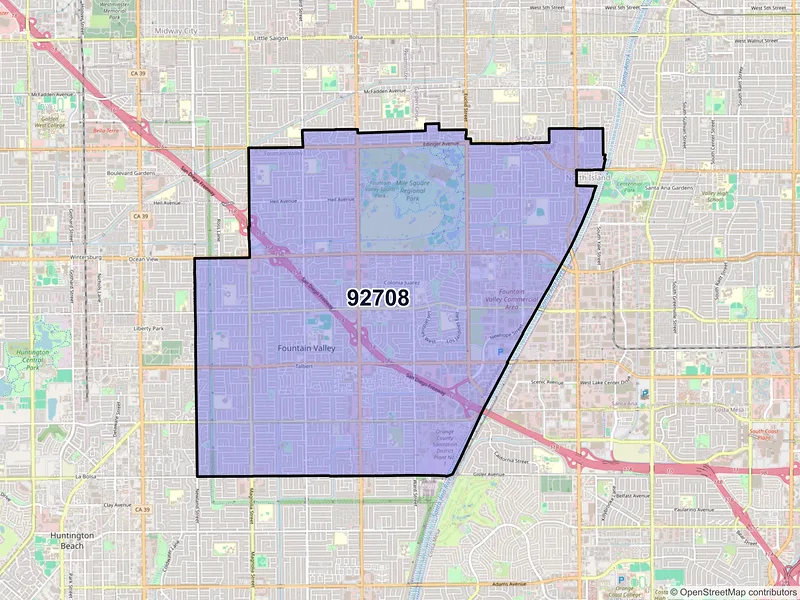 Map of ZIP Code 92708 — Fountain Valley, CA