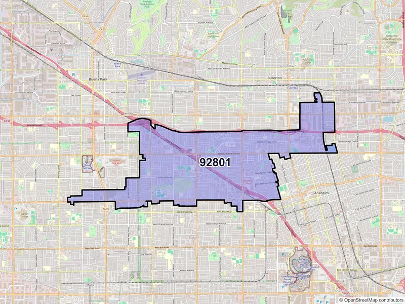 Map of ZIP Code 92801 — Anaheim, CA