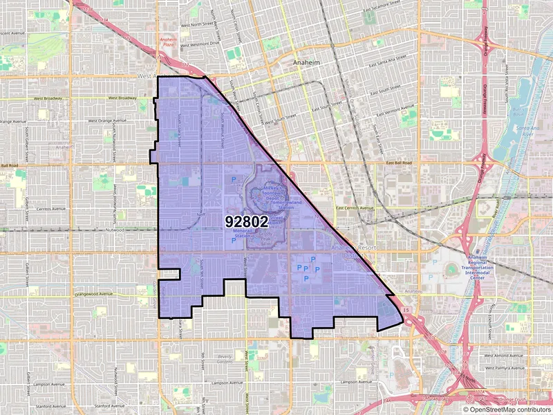Map of ZIP Code 92802 — Anaheim, CA