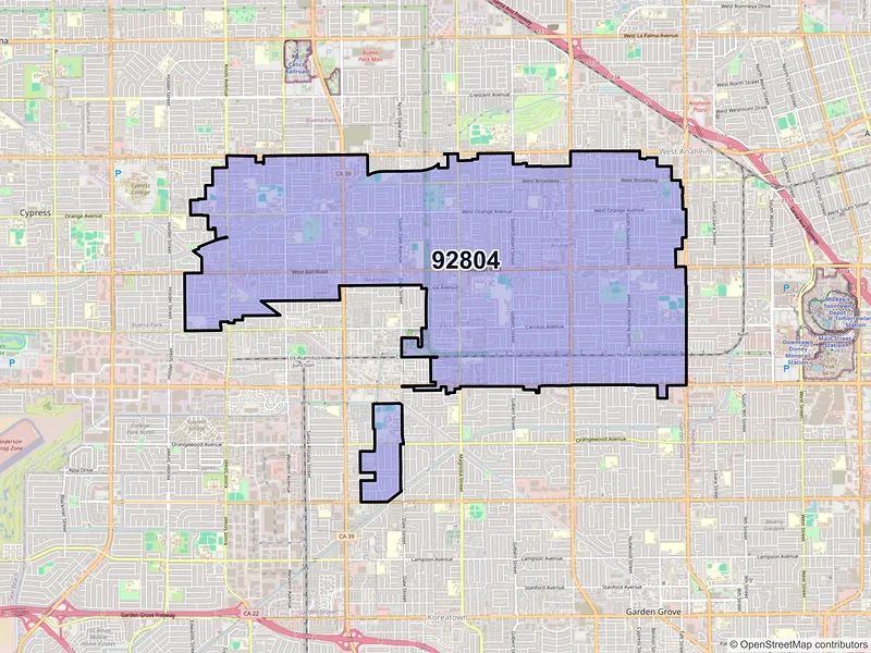Map of ZIP Code 92804 — Anaheim, CA