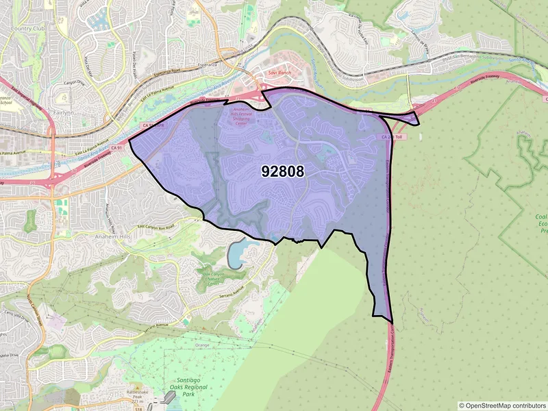 Map of ZIP Code 92808 — Anaheim, CA