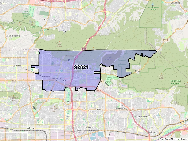 Map of ZIP Code 92821 — Brea, CA