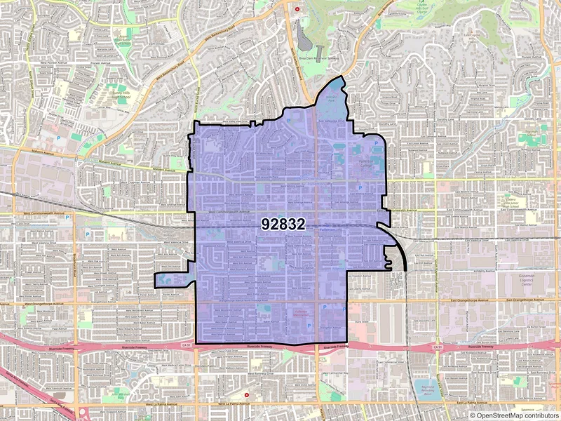 Map of ZIP Code 92832 — Fullerton, CA