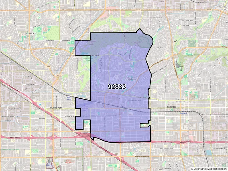 Map of ZIP Code 92833 — Fullerton, CA