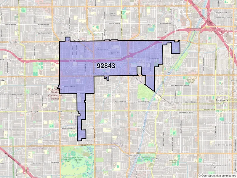 Map of ZIP Code 92843 — Garden Grove, CA