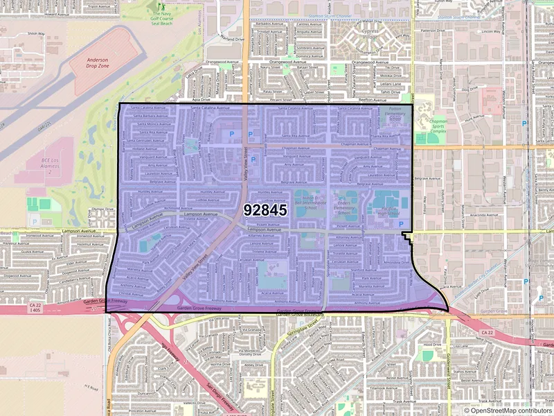 Map of ZIP Code 92845 — Garden Grove, CA