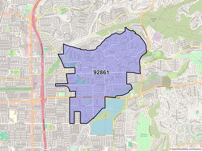 Map of Villa Park, California and ZIP codes