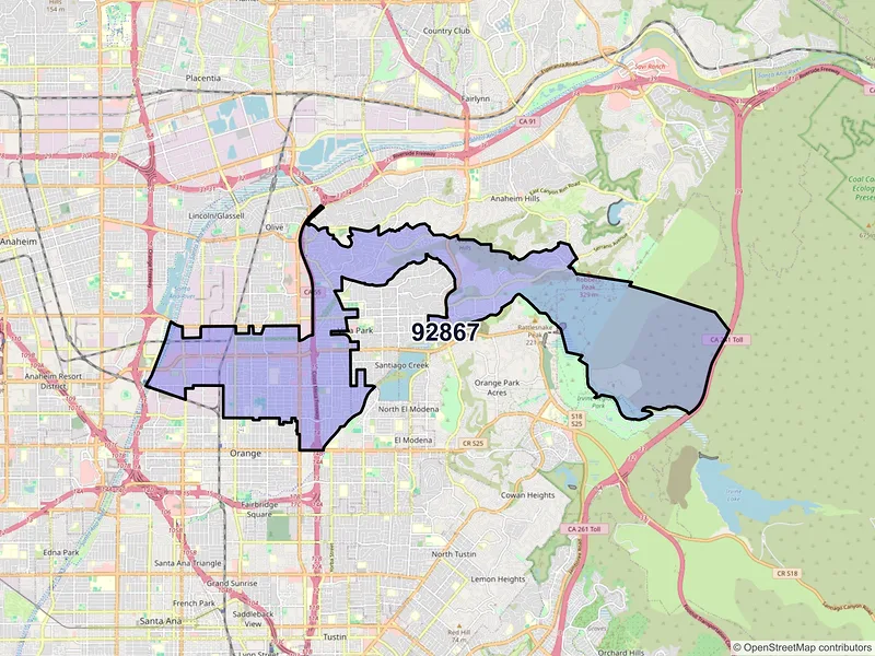 Map of ZIP Code 92867 — Orange, CA