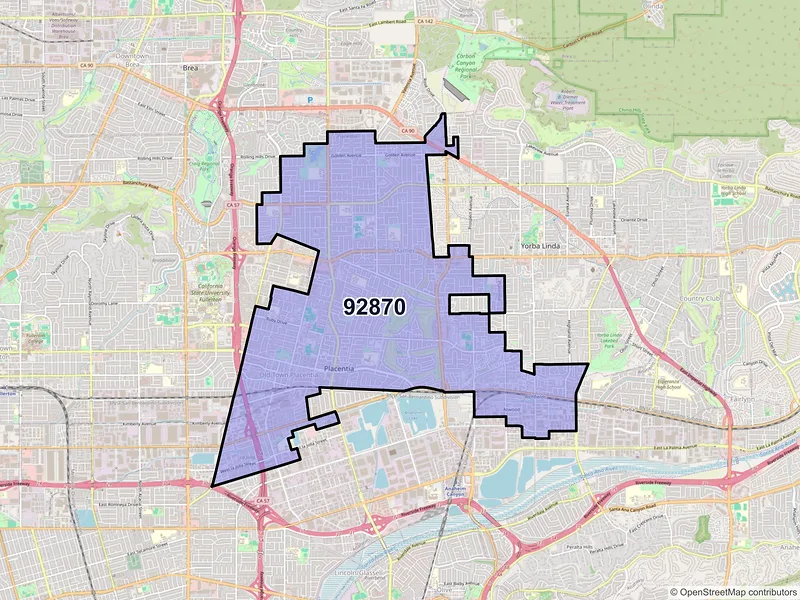 Map of ZIP Code 92870 — Placentia, CA